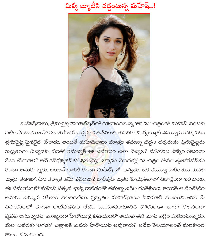 tamanna,tamanna bhatia,aagadu movie,no tamanna in aagadu movie,mahesh rejected tamanna,srinu vaitla,no tamanna in srinu vaitla aagadu movie,tamanna heroine,srinu vaitla aagadu movie details  tamanna, tamanna bhatia, aagadu movie, no tamanna in aagadu movie, mahesh rejected tamanna, srinu vaitla, no tamanna in srinu vaitla aagadu movie, tamanna heroine, srinu vaitla aagadu movie details